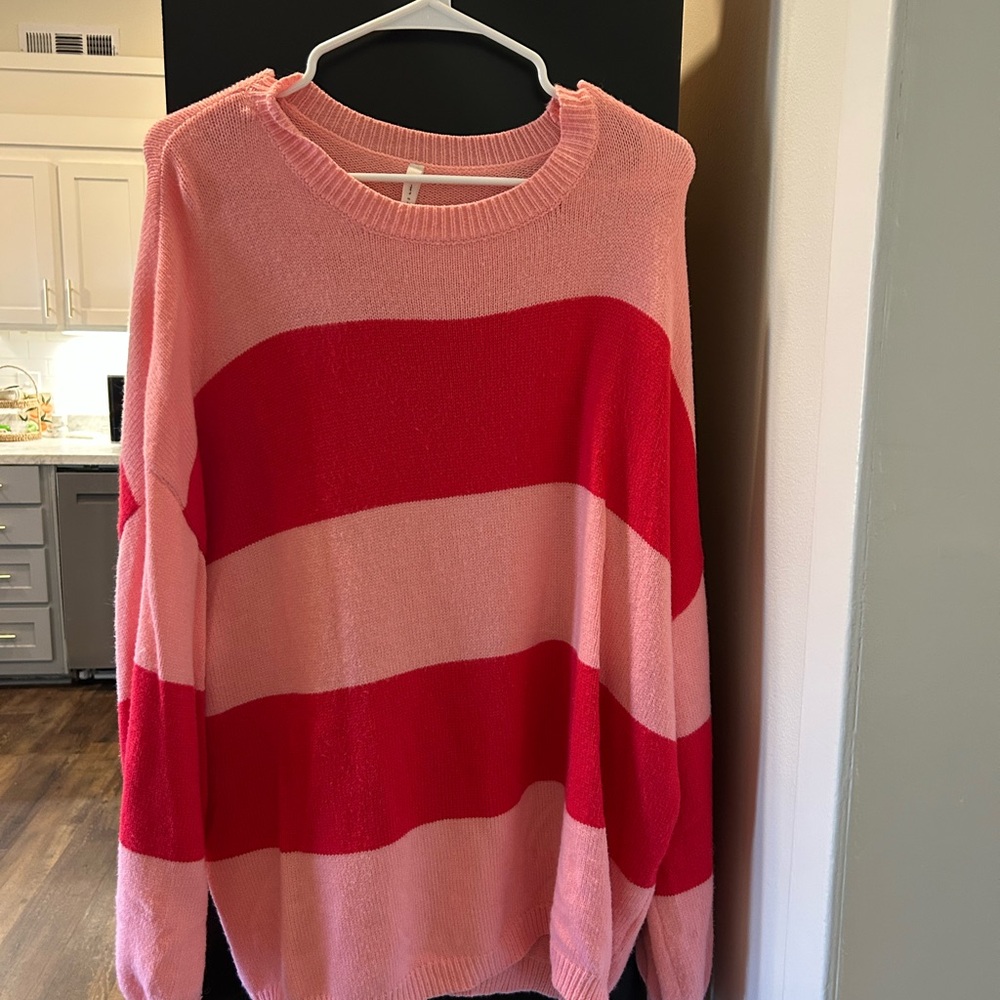 Dreamers Bold Pink and Red Striped Sweater